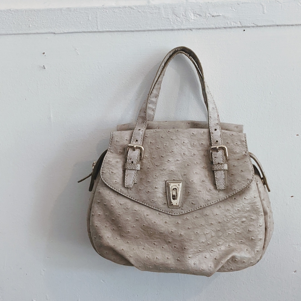 Marc Jacobs Aurora Ostrich Embossed Beige Satchel Purse Beige Off White - Picture 10 of 10